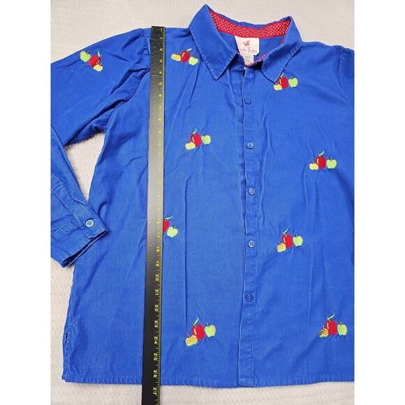 Quacker Factory Shirt Womens XL Blue Corduroy Button Down Embroidered Apple - Picture 2 of 6
